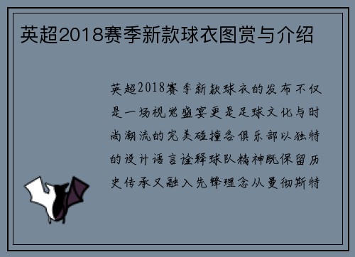 英超2018赛季新款球衣图赏与介绍