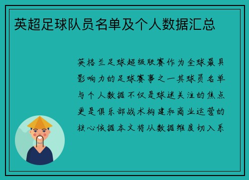 英超足球队员名单及个人数据汇总